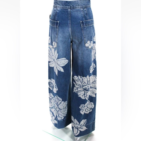 NWT Free People Blue Talia Trouser Floral Flare Denim Jeans 26 - Picture 5 of 6